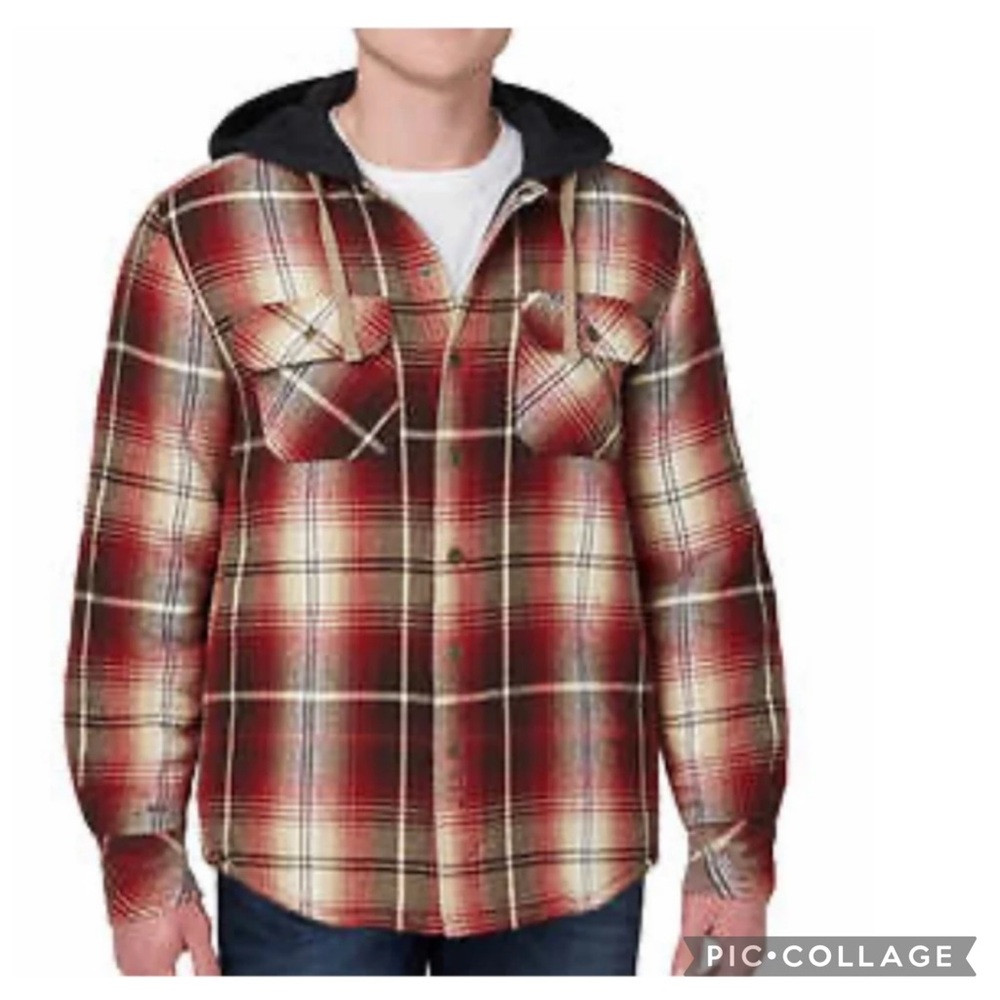 LEGENDARY OUTFITTERS MENS PLAID SHIRT JACKET WITH HOODIE